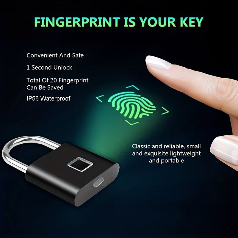 Compact Smart Fingerprint Padlock - Waterproof, Keyless Security, USB Rechargeable, Lightweight Aluminum - Ideal for Luggage, Suitcases & Backpacks Hinoki Milano