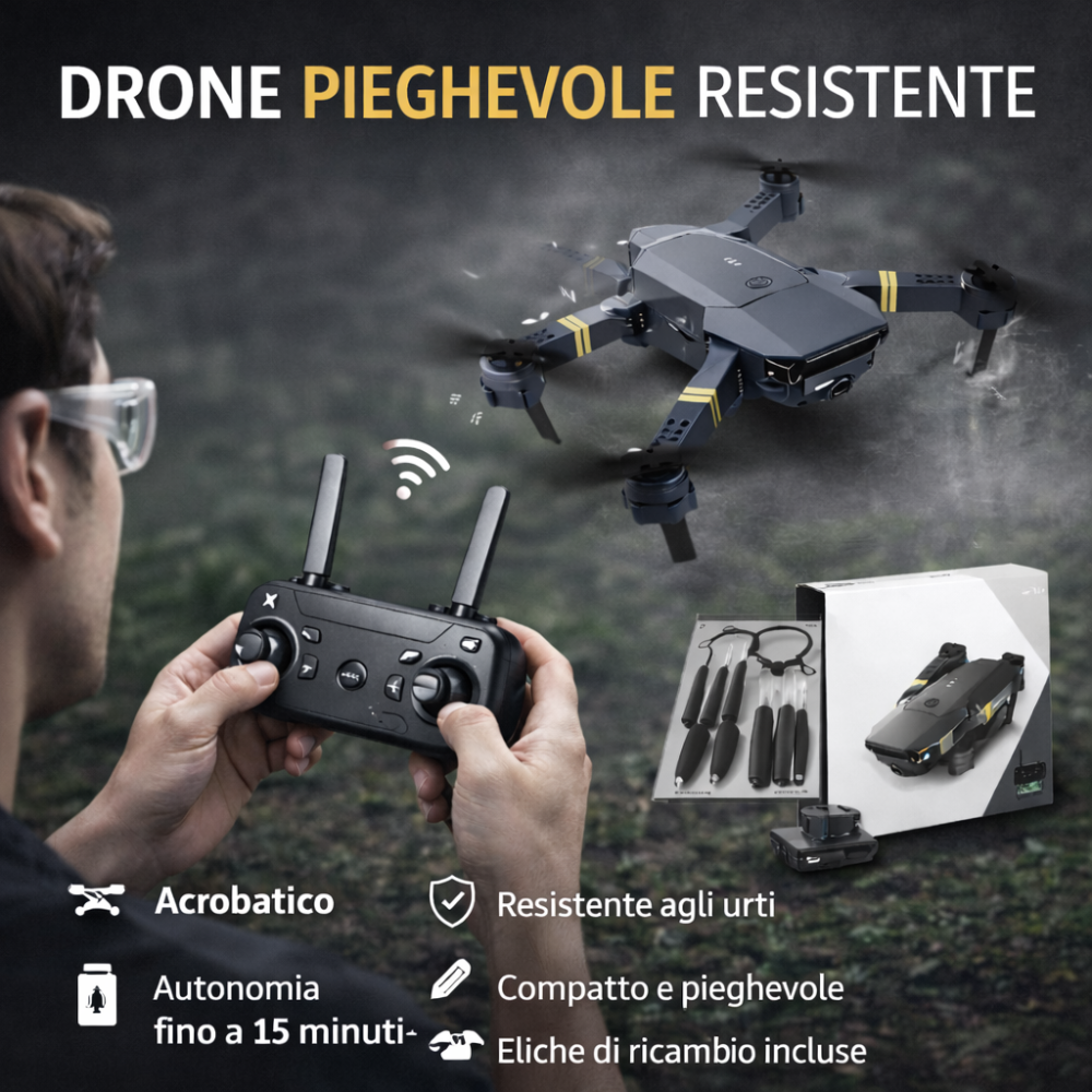 Drone Pieghevole Acrobatico – Resistente agli Urti – Telecamera Full HD 1080P Klondo