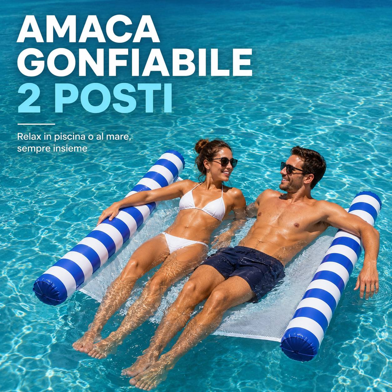 Amaca Gonfiabile Galleggiante 2 Posti per Mare e Piscina con Rete Traspirante – Materassino Relax Pieghevole per Adulti Klondo