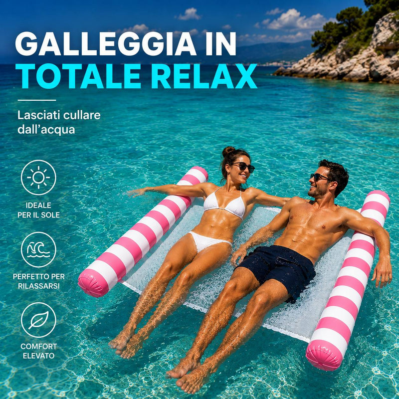 Amaca Gonfiabile Galleggiante 2 Posti per Mare e Piscina con Rete Traspirante – Materassino Relax Pieghevole per Adulti Klondo
