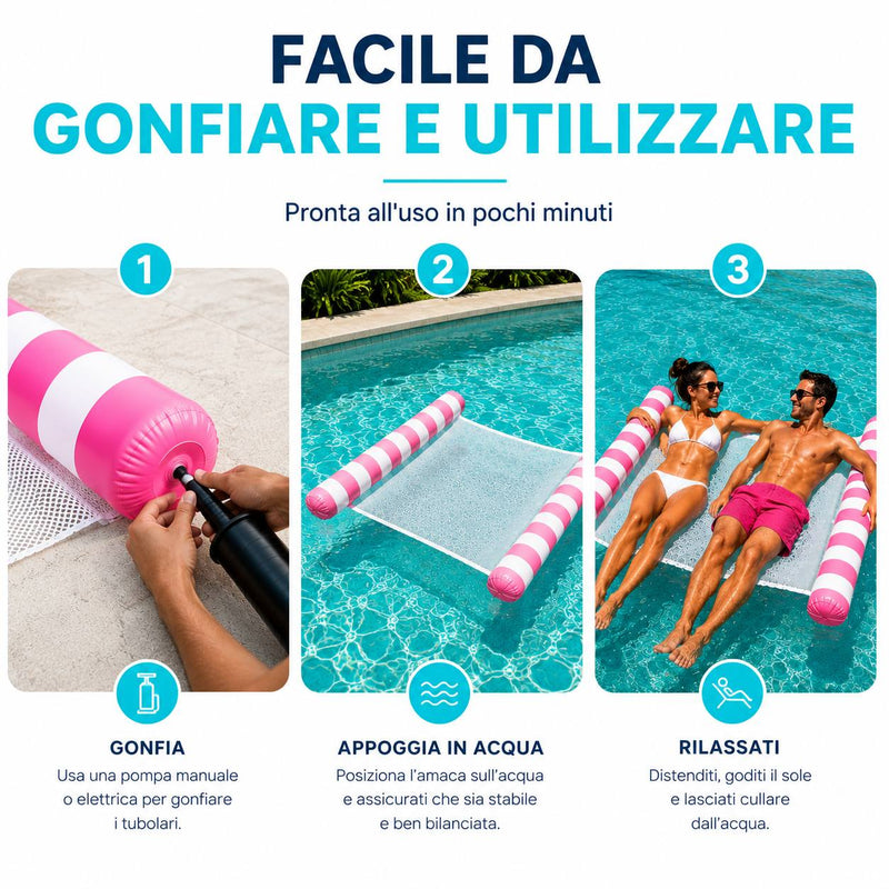 Amaca Gonfiabile Galleggiante 2 Posti per Mare e Piscina con Rete Traspirante – Materassino Relax Pieghevole per Adulti Klondo