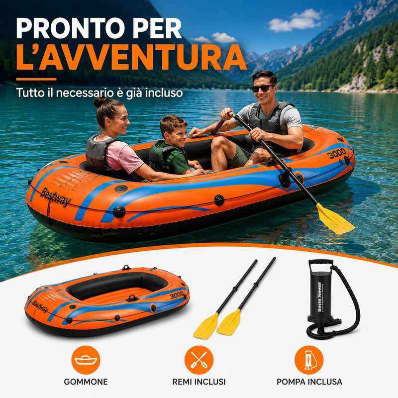 Gommone Gonfiabile 3 Posti con Remi e Pompa Inclusi – Barca Gonfiabile per Mare, Lago e Tempo Libero, Portata fino a 200 kg Klondo