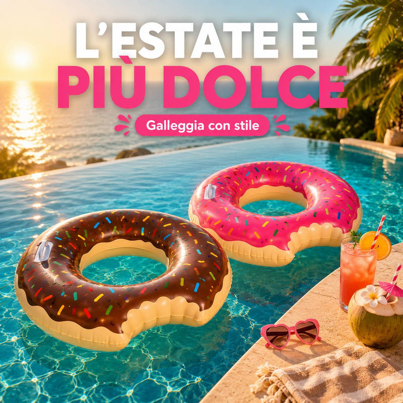 Ciambella Gonfiabile a Forma di Donut Ø100 cm – Salvagente Gonfiabile per Mare e Piscina, Disponibile Rosa o Cioccolato Klondo