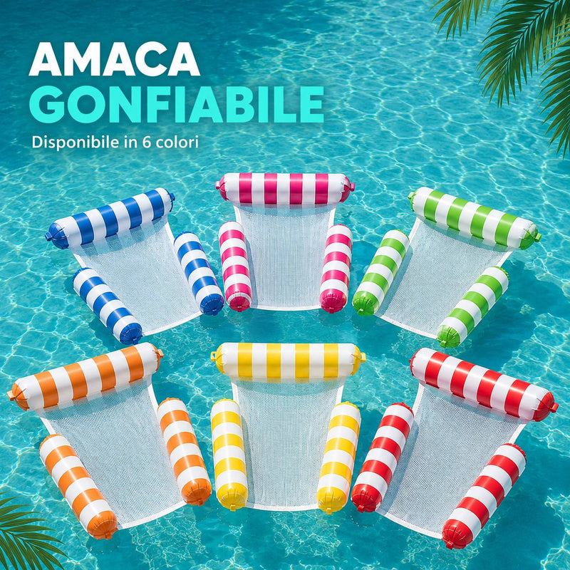 Amaca Gonfiabile con Rete per Mare e Piscina – Poltrona Galleggiante con Poggiatesta e Braccioli, Disponibile in 6 Colori Klondo