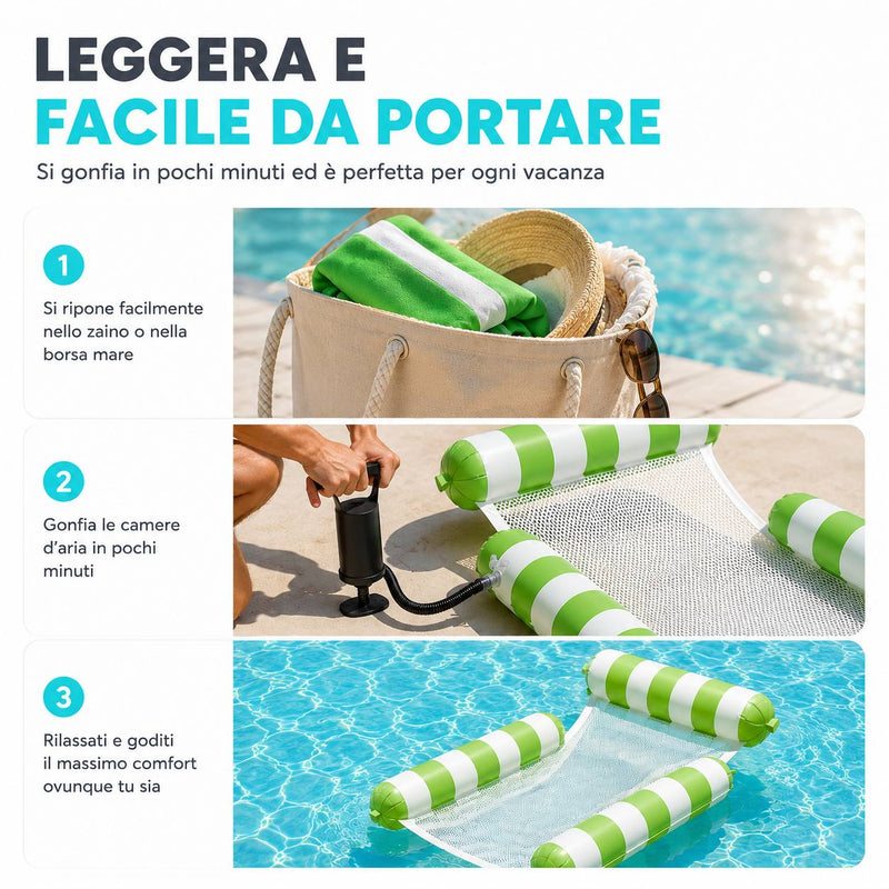 Amaca Gonfiabile con Rete per Mare e Piscina – Poltrona Galleggiante con Poggiatesta e Braccioli, Disponibile in 6 Colori Klondo