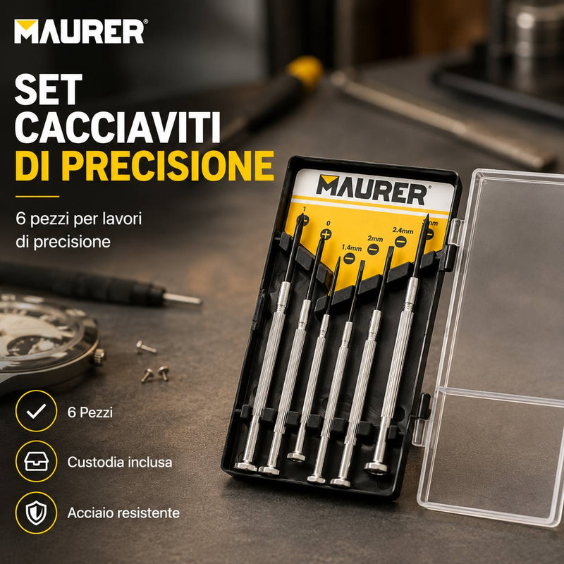 Set Cacciaviti di Precisione Maurer 6 Pezzi – Kit per Orologi, Elettronica, Smartphone e Piccole Riparazioni con Custodia Klondo