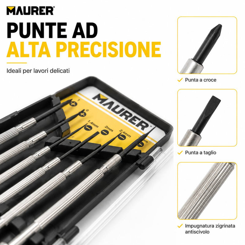 Set Cacciaviti di Precisione Maurer 6 Pezzi – Kit per Orologi, Elettronica, Smartphone e Piccole Riparazioni con Custodia Klondo