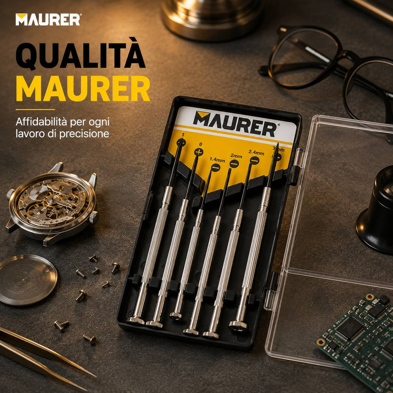 Set Cacciaviti di Precisione Maurer 6 Pezzi – Kit per Orologi, Elettronica, Smartphone e Piccole Riparazioni con Custodia Klondo