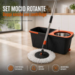Set Mocio Rotante con Doppio Secchio e Centrifuga – Sistema Lavapavimenti con Cestello in Acciaio Inox, Testina Rotante 360°, Panno in Microfibra, Dispenser Detergente, Manico in Acciaio Klondo