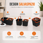 Set Mocio Rotante con Doppio Secchio e Centrifuga – Sistema Lavapavimenti con Cestello in Acciaio Inox, Testina Rotante 360°, Panno in Microfibra, Dispenser Detergente, Manico in Acciaio Klondo
