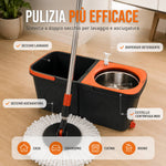 Set Mocio Rotante con Doppio Secchio e Centrifuga – Sistema Lavapavimenti con Cestello in Acciaio Inox, Testina Rotante 360°, Panno in Microfibra, Dispenser Detergente, Manico in Acciaio Klondo