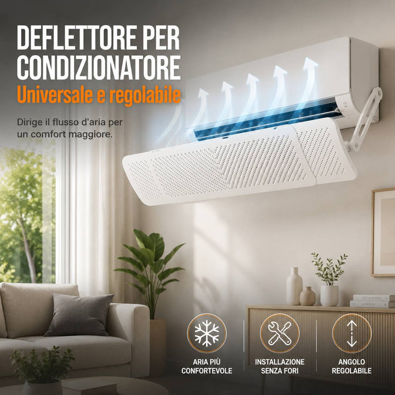 Deflettore Universale per Condizionatore Regolabile, Devia Flusso Aria, Installazione Senza Fori, Angolo Regolabile fino a 180°, Compatibile con la Maggior Parte dei Climatizzatori Klondo