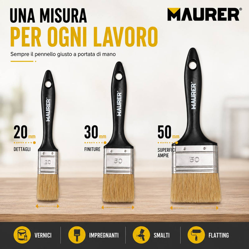 Set 3 Pennellesse Maurer 20-30-50 mm per Verniciatura Klondo