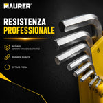 Serie Chiavi Maschio Esagonale Maurer 9 Pezzi in Acciaio Cromo Vanadio Satinato con Custodia Compatta Maurer
