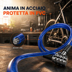 Lucchetto Bici Maurer a Combinazione 4 Cifre – Cavo in Acciaio Rivestito in PVC, Ø 8 mm, Lunghezza 55 cm, Blu Maurer