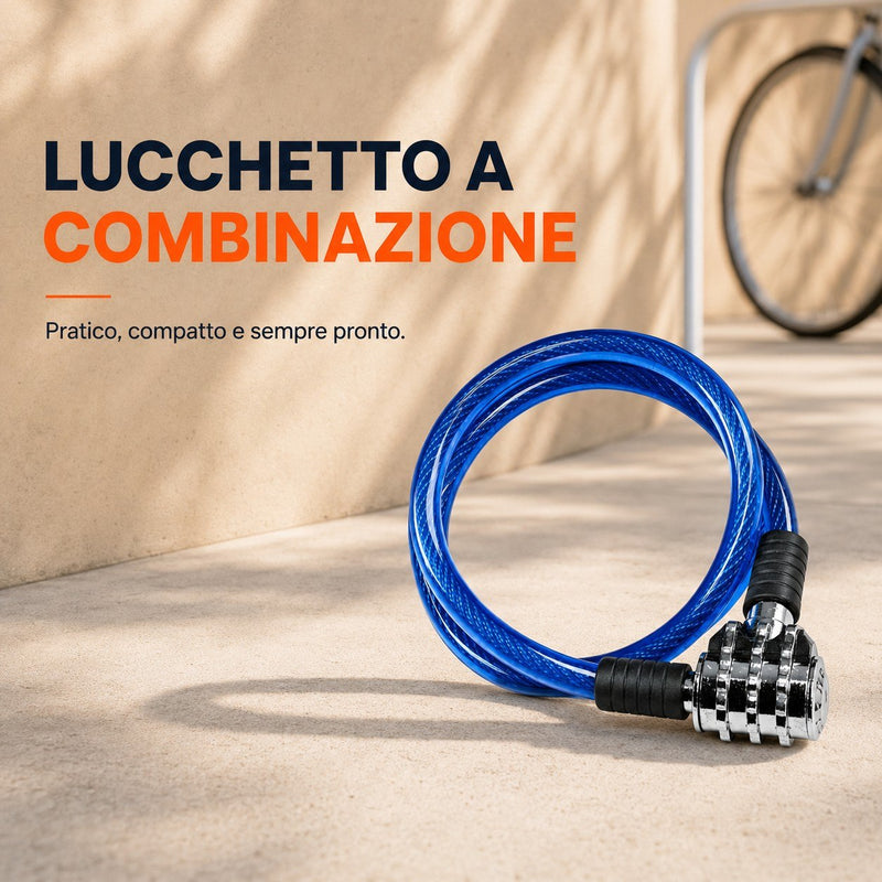 Lucchetto Bici Maurer a Combinazione 4 Cifre – Cavo in Acciaio Rivestito in PVC, Ø 8 mm, Lunghezza 55 cm, Blu Maurer