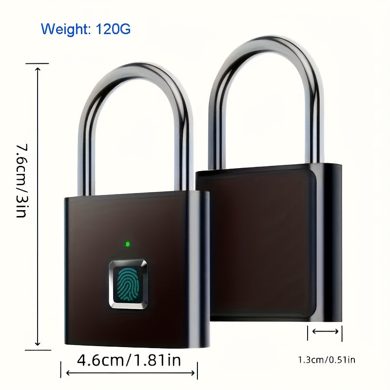 Compact Smart Fingerprint Padlock - Waterproof, Keyless Security, USB Rechargeable, Lightweight Aluminum - Ideal for Luggage, Suitcases & Backpacks Hinoki Milano
