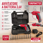Avvitatore a Batteria Yamato 3,6V Reversibile con Impugnatura Orientabile a 2 Posizioni, Valigetta con 24 Inserti Yamato