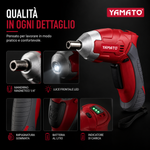 Avvitatore a Batteria Yamato 3,6V Reversibile con Impugnatura Orientabile a 2 Posizioni, Valigetta con 24 Inserti Yamato