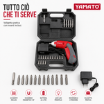 Avvitatore a Batteria Yamato 3,6V Reversibile con Impugnatura Orientabile a 2 Posizioni, Valigetta con 24 Inserti Yamato