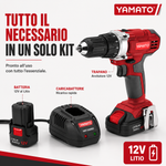 Trapano Avvitatore a Batteria 12V Yamato, Batteria al Litio, 20 Nm, 2 Velocità, Mandrino Autoserrante 10 mm, Reversibile Klondo