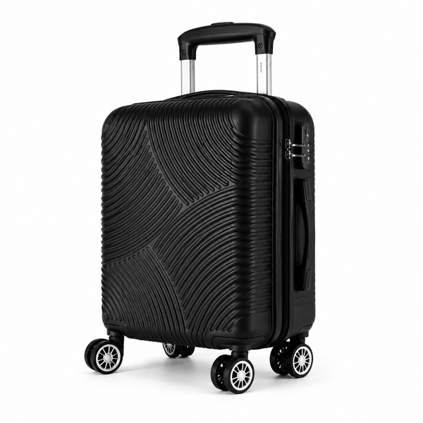 Trolley Milano Nero 40 cm, Valigia Rigida con Design a Onde, 4 Ruote Rimovibili, Manico Telescopico e Maniglia Laterale Klondo