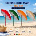 Ombrellone Mare 180 cm Inclinabile con Snodo – Palo in Acciaio – 4 Colori Disponibili – Rosso, Arancione, Beige, Verde Klondo