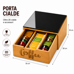 Scatola Porta Capsule Caffè in Bambù con 3 Scomparti e Coperchio in Vetro Nero – Organizer per Capsule, Bustine di Tè, Zucchero e Accessori, Salvaspazio per Cucina e Ufficio Klondo