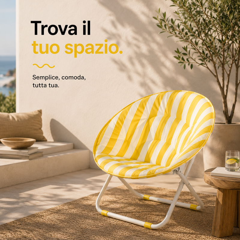 Poltrona Moon Pieghevole con Cuscino Imbottito, Sedia Relax da Giardino e Interno, Design Moderno, Blu o Giallo Klondo