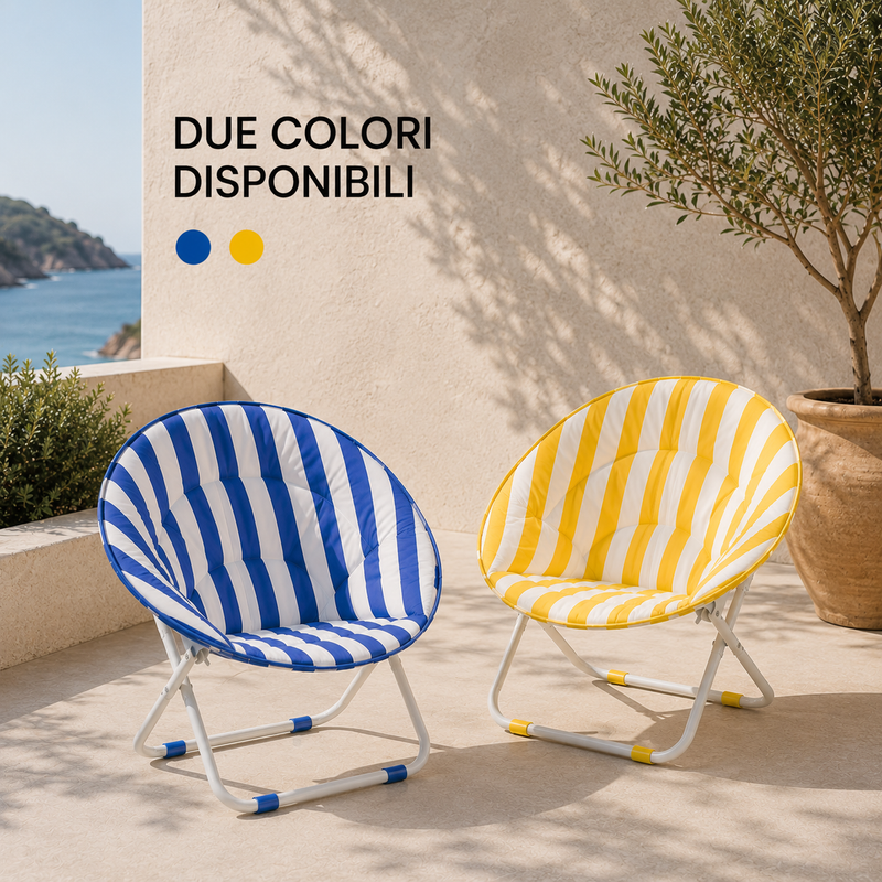 Poltrona Moon Pieghevole con Cuscino Imbottito, Sedia Relax da Giardino e Interno, Design Moderno, Blu o Giallo Klondo