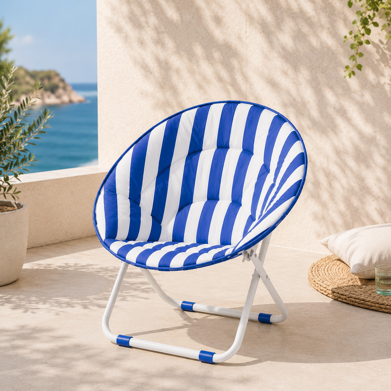 Poltrona Moon Pieghevole con Cuscino Imbottito, Sedia Relax da Giardino e Interno, Design Moderno, Blu o Giallo Klondo