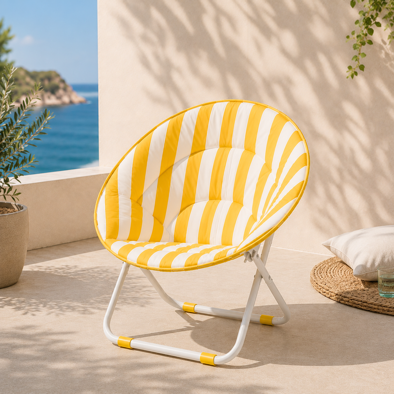 Poltrona Moon Pieghevole con Cuscino Imbottito, Sedia Relax da Giardino e Interno, Design Moderno, Blu o Giallo Klondo