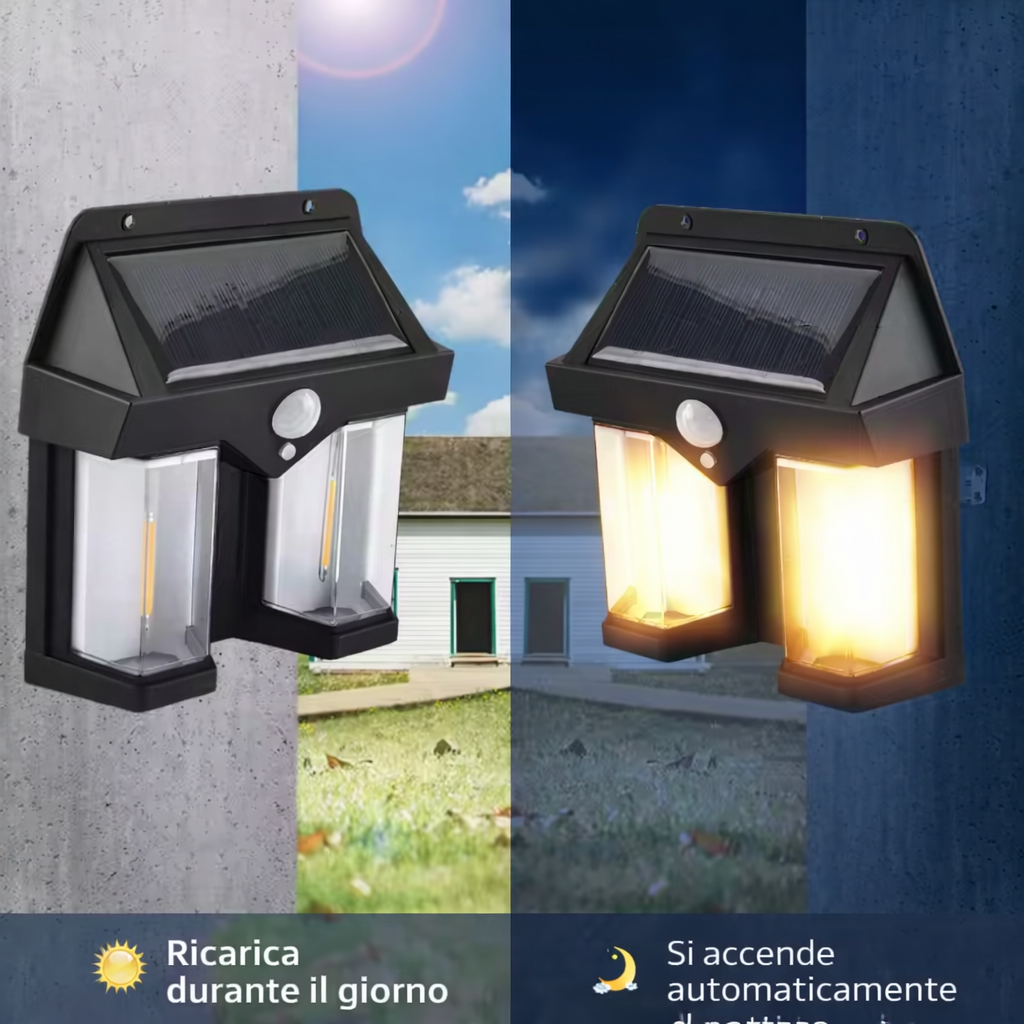 Lampada Solare da Esterno con Sensore di Movimento – LED Doppio, Impermeabile, Ricarica Automatica Klondo