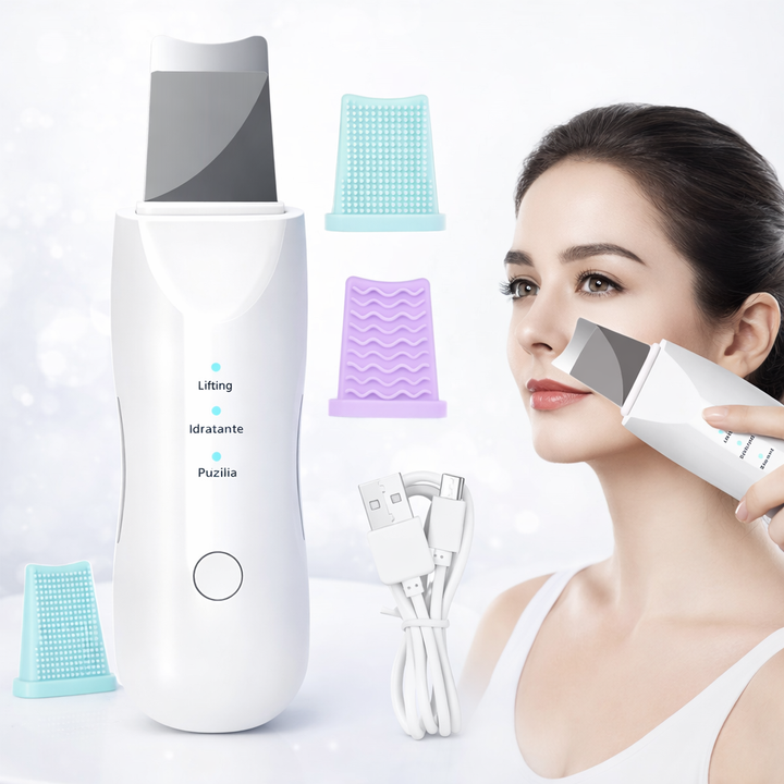 SkinPure Pro – Spatola Ultrasonica Viso 4-in-1 per Pulizia Profonda e Glow Effect Klondo