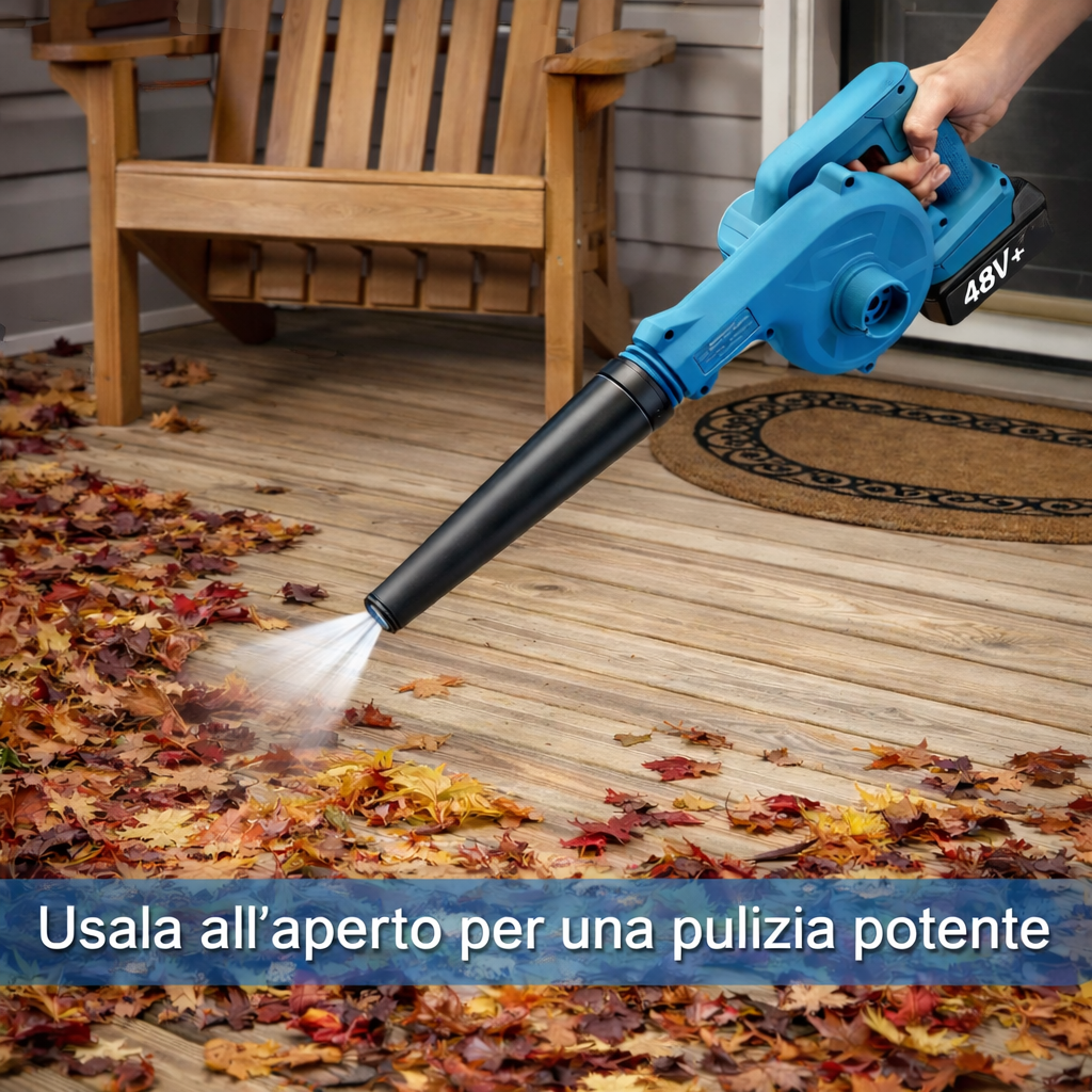 Soffiatore Elettrico Portatile 48V con 2 Batterie – Potente, Senza Fili, Multiuso Klondo