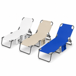 Lettino Spiaggia Pieghevole con Schienale Regolabile – Telo in Poliestere e PVC con Tasca Laterale – Struttura in Acciaio – Portatile e Salvaspazio Klondo