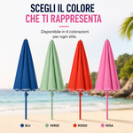 Ombrellone da Spiaggia Ø200 cm Pieghevole e Regolabile con Palo in Acciaio, 8 Stecche Resistenti, Completo di Sacca Klondo