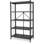 Scaffale Pieghevole in Metallo a 5 Ripiani con Ruote, 71 × 38 × 158 cm, Salvaspazio, Bianco o Nero Klondo
