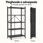 Scaffale Pieghevole in Metallo a 5 Ripiani con Ruote, 71 × 38 × 158 cm, Salvaspazio, Bianco o Nero Klondo