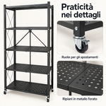 Scaffale Pieghevole in Metallo a 5 Ripiani con Ruote, 71 × 38 × 158 cm, Salvaspazio, Bianco o Nero Klondo
