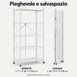Scaffale Pieghevole in Metallo a 5 Ripiani con Ruote, 71 × 38 × 158 cm, Salvaspazio, Bianco o Nero Klondo