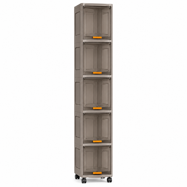 Mobile Slim Salvaspazio 5 Livelli con Ruote, Armadietto Multiuso in PP, Mobiletto Verticale per Bagno, Cucina, Lavanderia e Ufficio Klondo