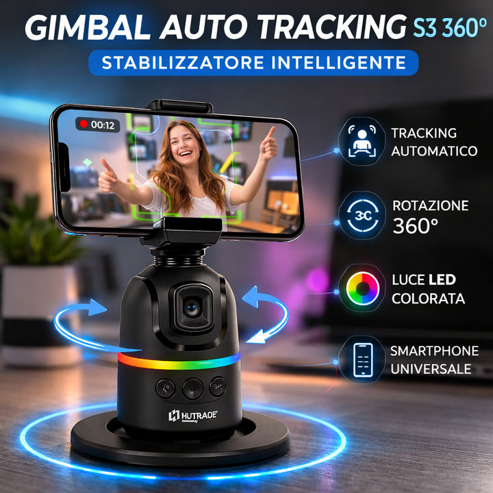 Gimbal Auto Tracking S3 360° – Stabilizzatore Intelligente per Video, TikTok e Creator Klondo