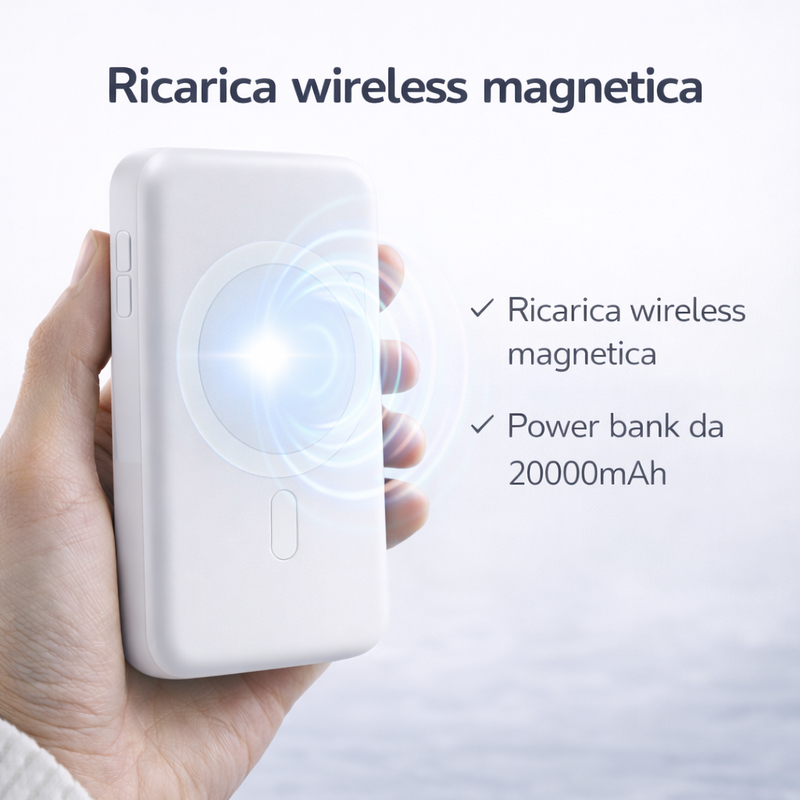 Power Bank Magnetico 20000mAh Wireless – Ricarica Rapida per iPhone e Smartphone Klondo