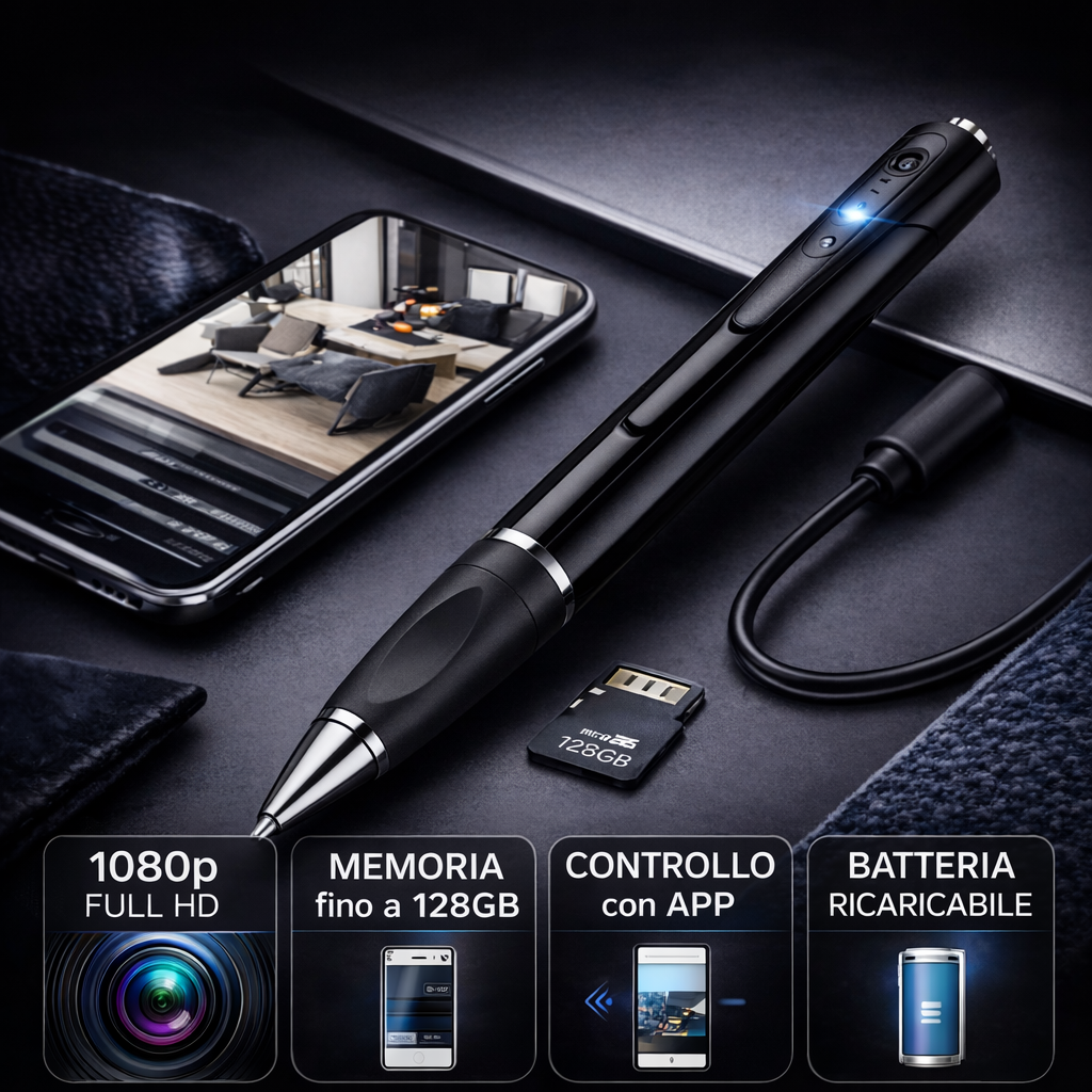 Penna Microcamera WiFi HD con Audio in Tempo Reale – Videoregistrazione 1080p con App e Memoria fino 128GB Klondo