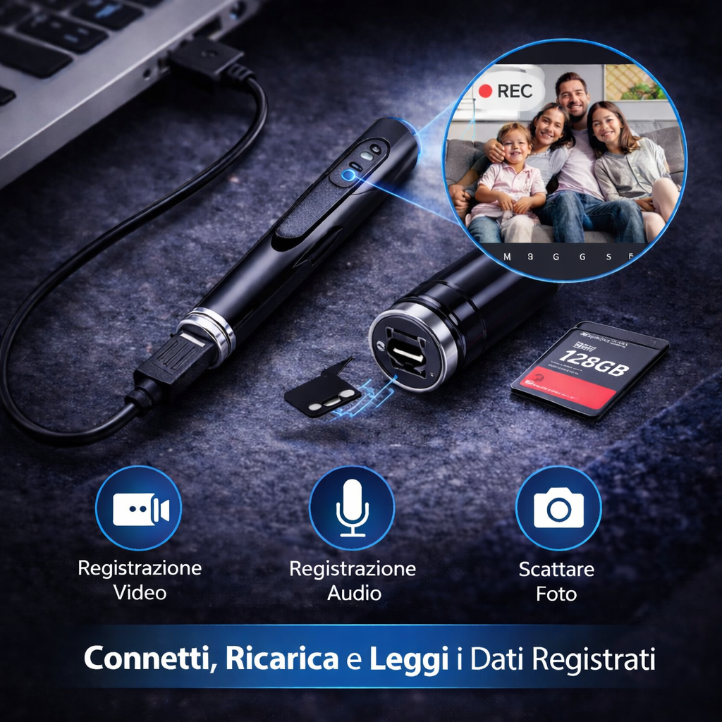 Penna Microcamera WiFi HD con Audio in Tempo Reale – Videoregistrazione 1080p con App e Memoria fino 128GB Klondo