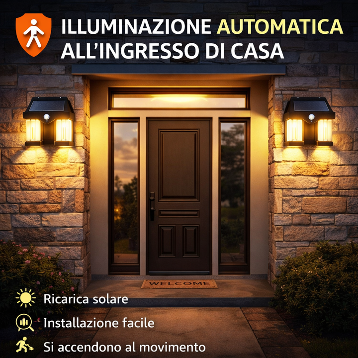 Lampada Solare da Esterno con Sensore di Movimento – LED Doppio, Impermeabile, Ricarica Automatica Klondo