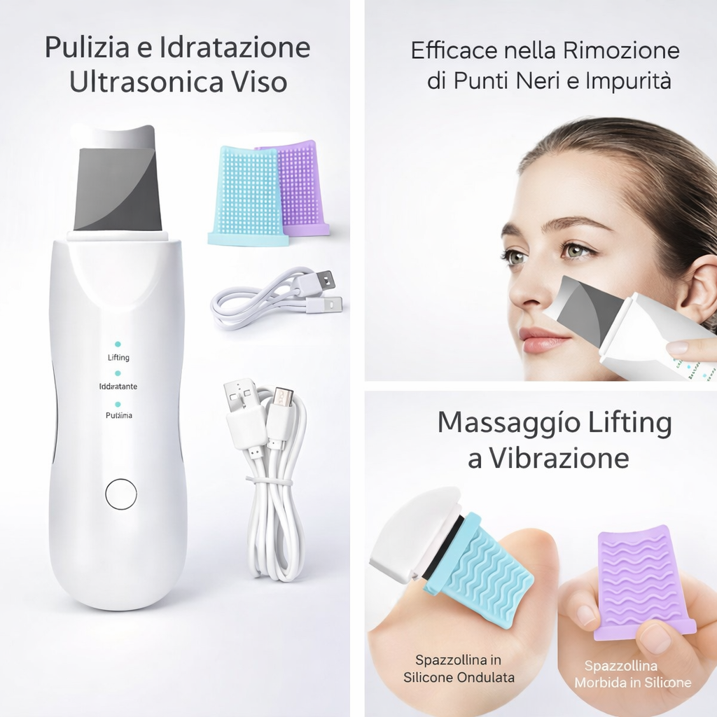 SkinPure Pro – Spatola Ultrasonica Viso 4-in-1 per Pulizia Profonda e Glow Effect Klondo