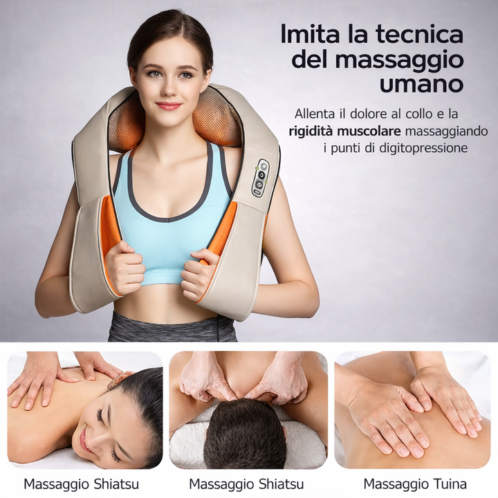 Massaggiatore Cervicale Shiatsu Pro con Calore – Relax Profondo per Collo, Spalle e Schiena Klondo