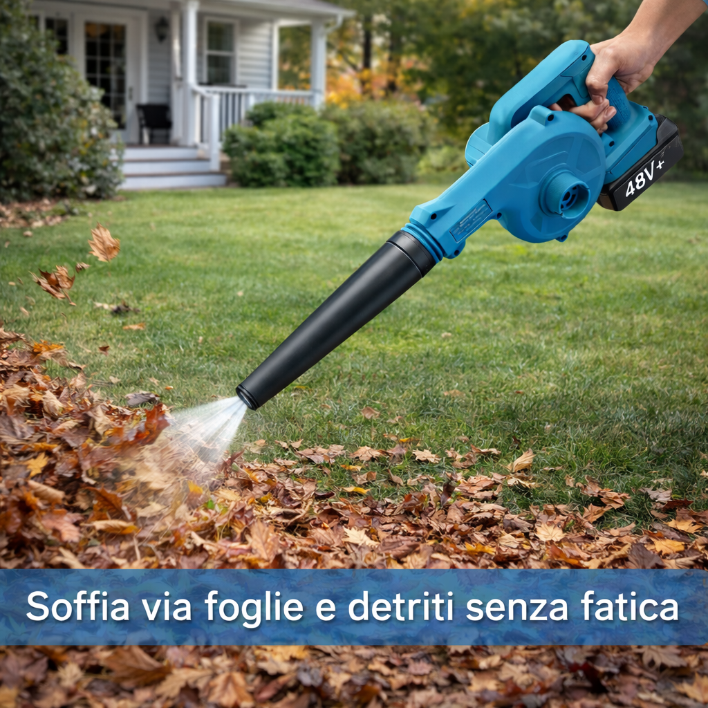 Soffiatore Elettrico Portatile 48V con 2 Batterie – Potente, Senza Fili, Multiuso Klondo